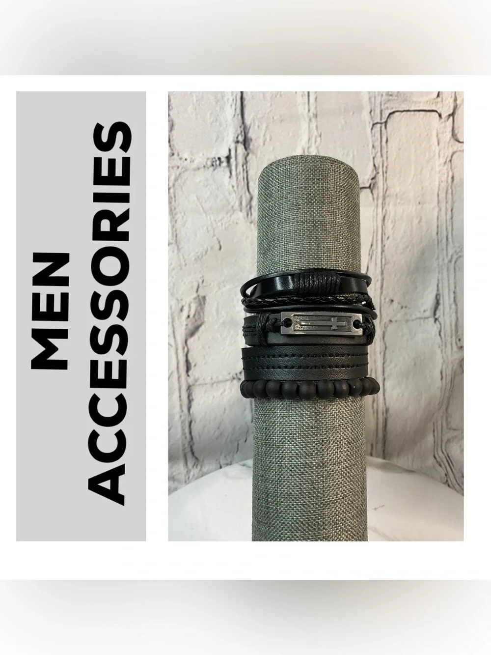 🌟🌟 Men's Black Multi-Strand Leather & Bead Bracelet Set